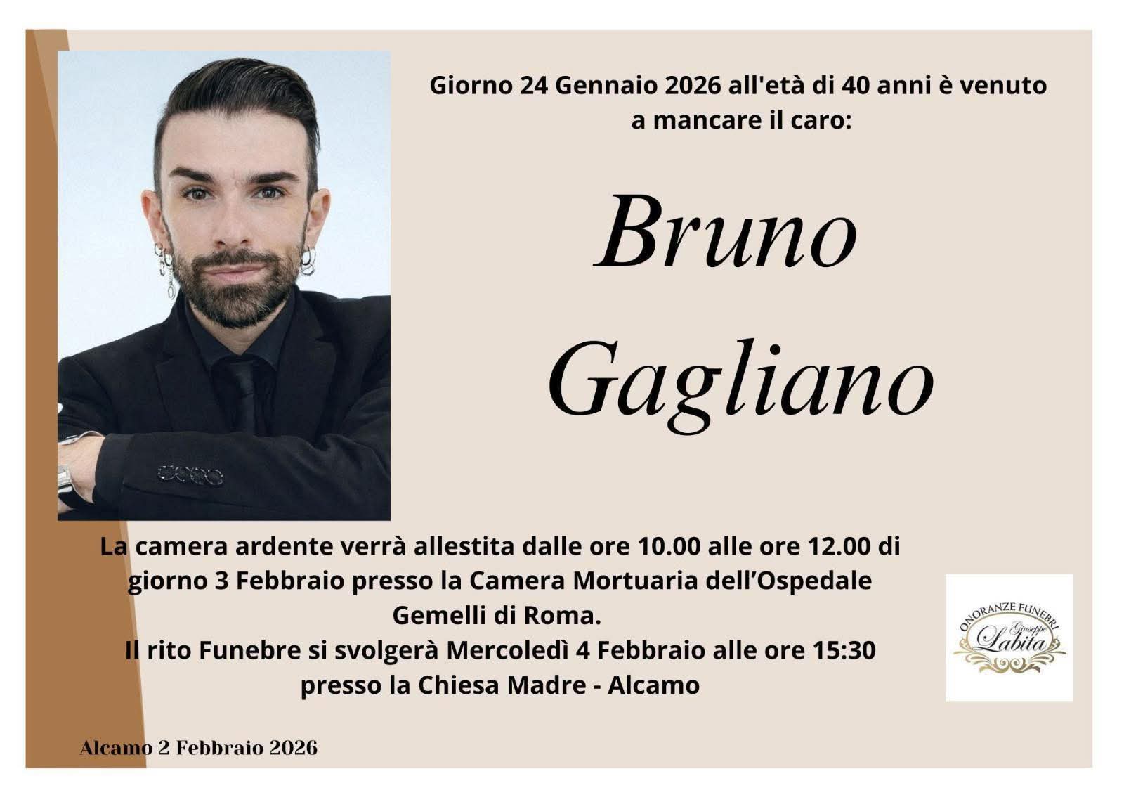 Domani alla Chiesa Madre di Alcamo i funerali di Bruno Gagliano